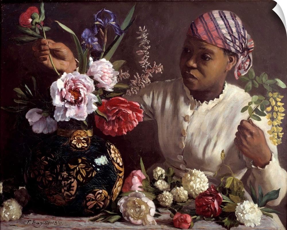 The black woman with peonies. Painting by Frederic Bazille (1841-1870), 1870. 0,6 x 0,75 m. Fabre Museum, Montpellier, France