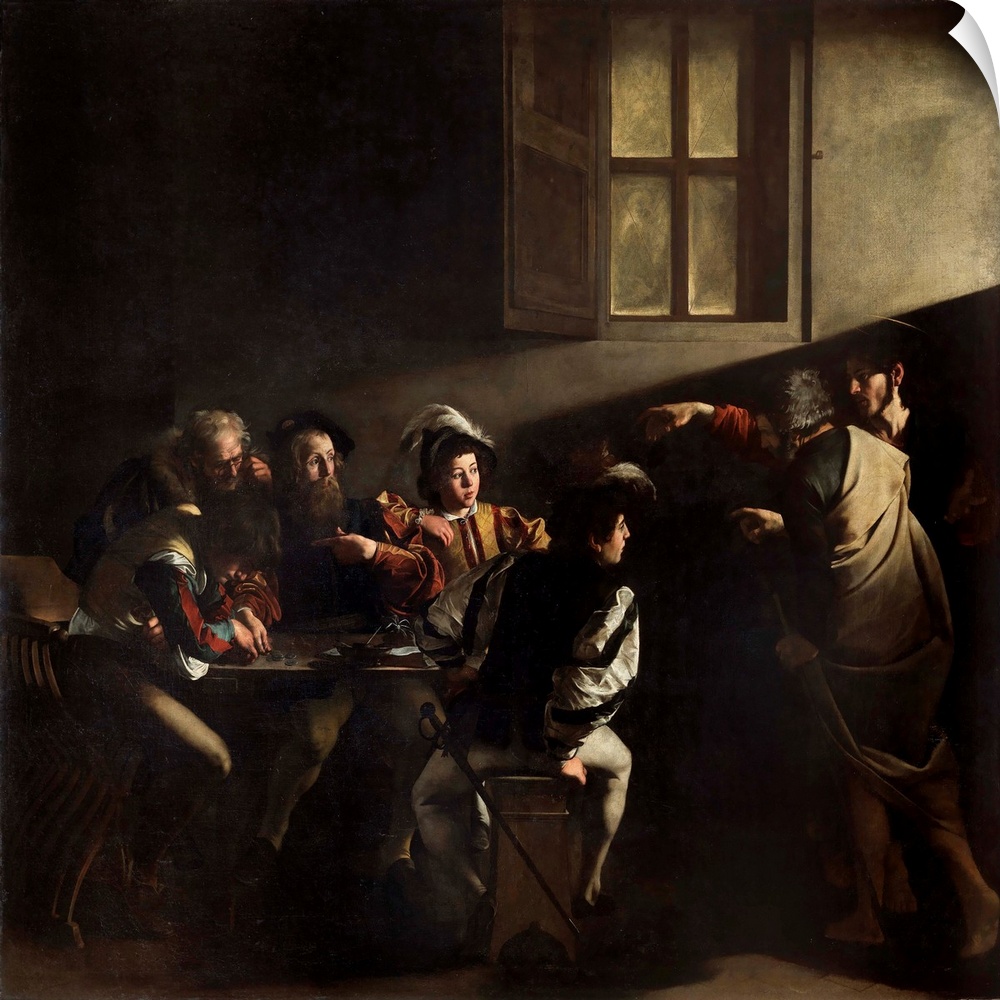 The calling of St. Matthew - Painting by Michelangelo Merisi, called Caravaggio (1571-1610), oil on canvas, 1599-1600 (322...