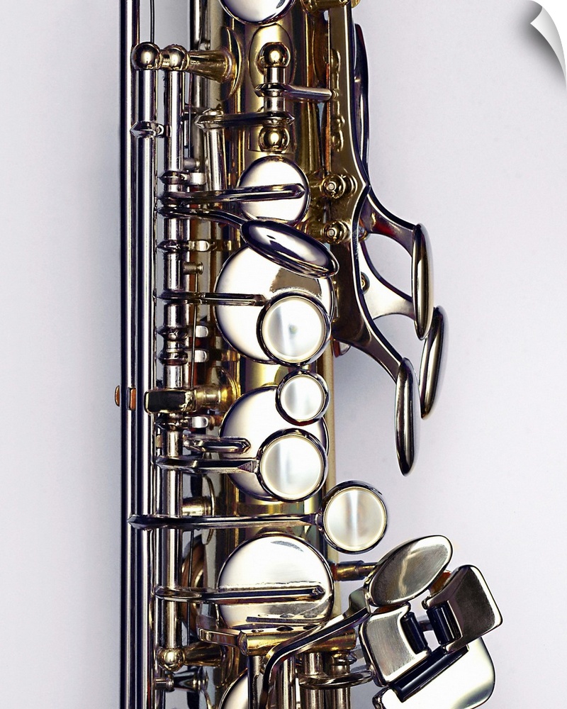 The intricate controls on a saxophone