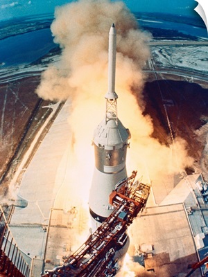 The launch of a space rocket