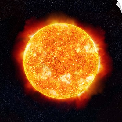 The Sun showing solar flares against a star background.