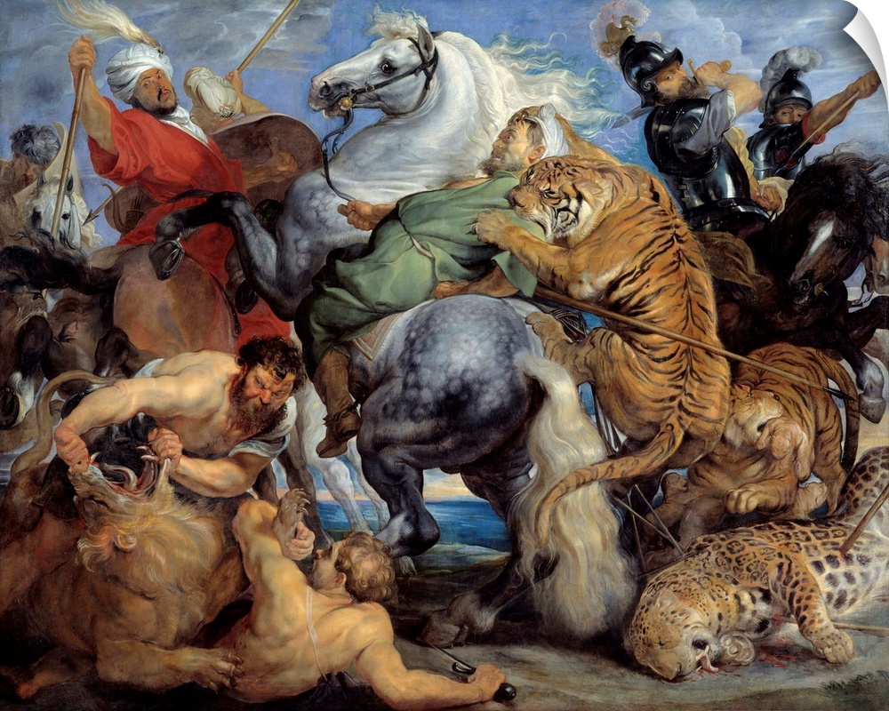 The Tiger Hunt. Painting by Peter Paul Rubens (or Petrus Paulus) (1577-1640), Flemish School, c. 1616. Oil on canvas. 2,56...