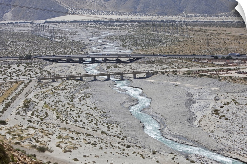 The Whitewater River flows under the interstate and through the wind farms outside of Palm Springs, Ca