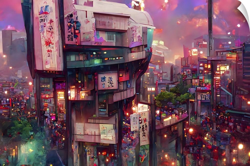 Digitall illustrated Toyko street scene.