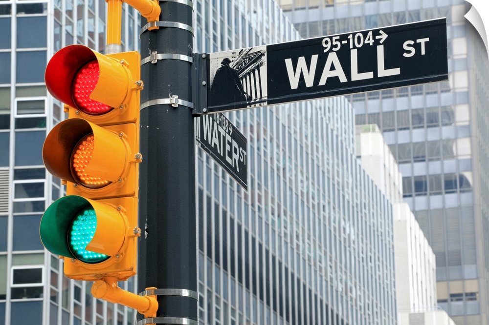Traffic light and Wall Street sign, New York City, USA