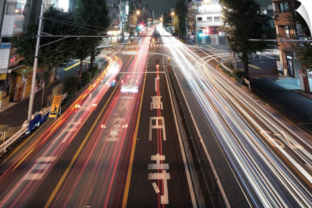 Traffic trails at night, Tokyo.