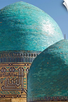 Turquoise domes, Shahr i Zindah mausoleum, Samarkand, Uzbekistan