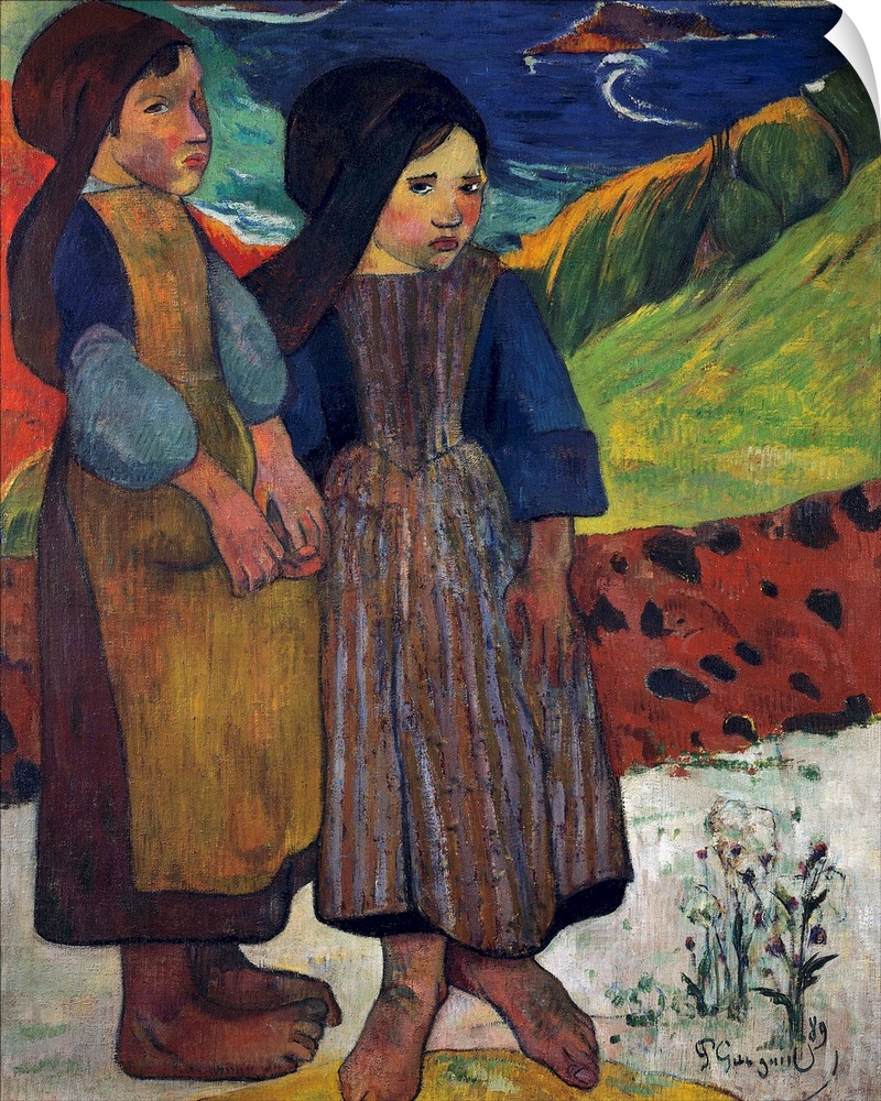 Two Breton girls by the sea. Painting by Paul Gauguin (1848-1903) 1889. 0,92 X 0,73 m. National Museum of Western Art, Tokyo