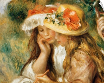 Two Girls Drawing By Pierre-Auguste Renoir