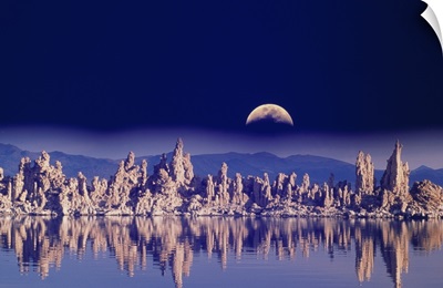 USA, CA, Mono Lake, tufas and moon (Digital Composite)
