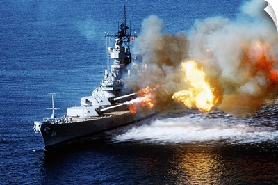 USS Wisconsin firing  the 16"/50 caliber Mark 7 gun