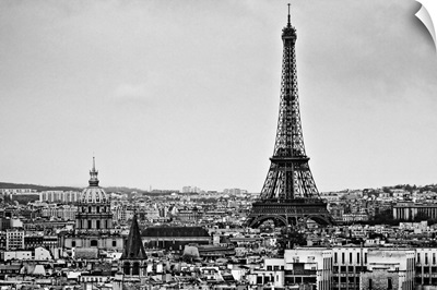 View of city and Eiffel Tower, Paris, France.