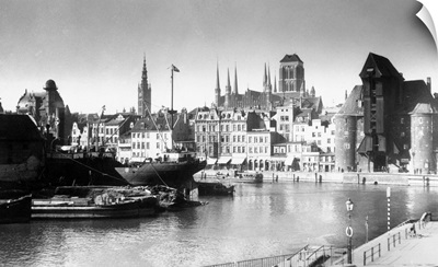 View Of Danzig, Poland From River, 1939