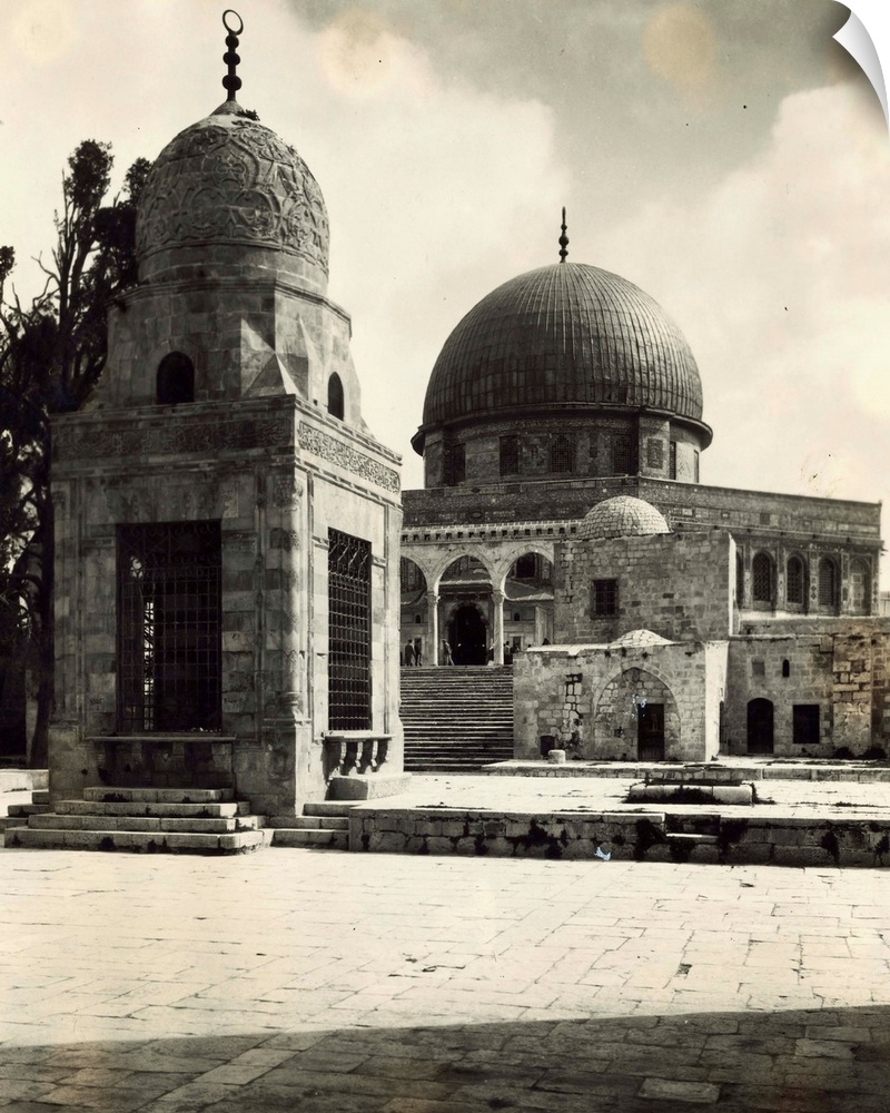 The temple area of the Mosque of Omar or Dome of the Rock is shown, with one of the sacred wells in the foreground.