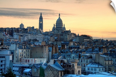 View of Sacre Coeur and Montmatre in Paris at sunrise