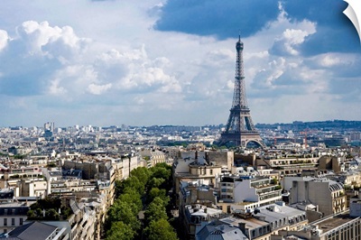 View of the Eiffel Tower from the roof of the Arc de Triomphe.