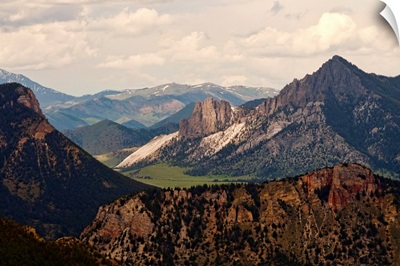 View of Yellowstone mountain range from national park.