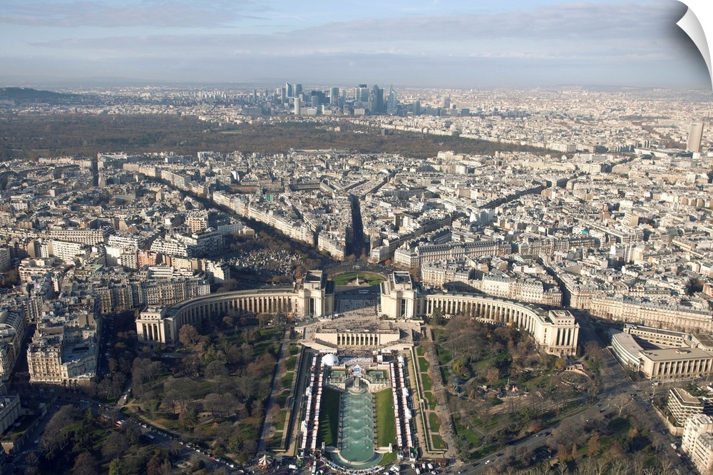 View over Trocadero from top floor of Eiffel tower. France. Paris.