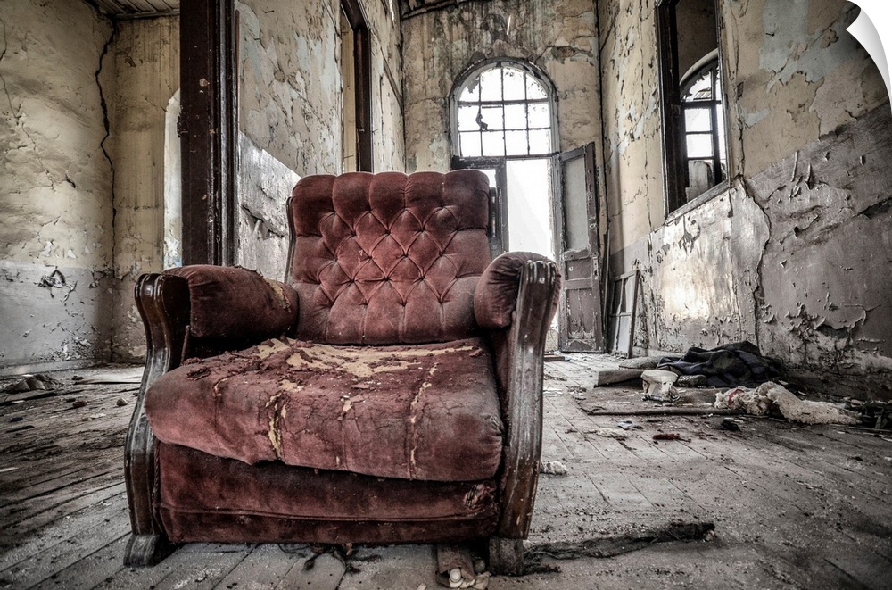Vintage Red Armchair In The Abandoned House