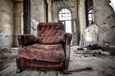Vintage Red Armchair In The Abandoned House