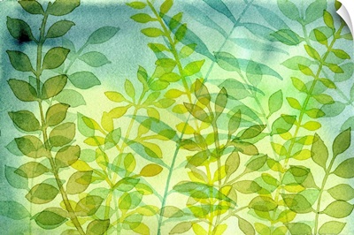 Watercolor Leaves And Branches Green