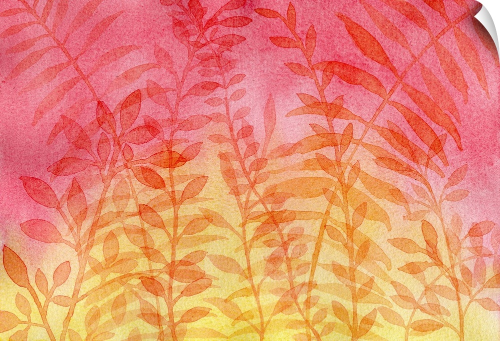 Dense leaves overlaid against a red and yellow background.