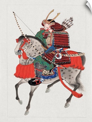 Watercolor Painting Of Samurai On Horseback