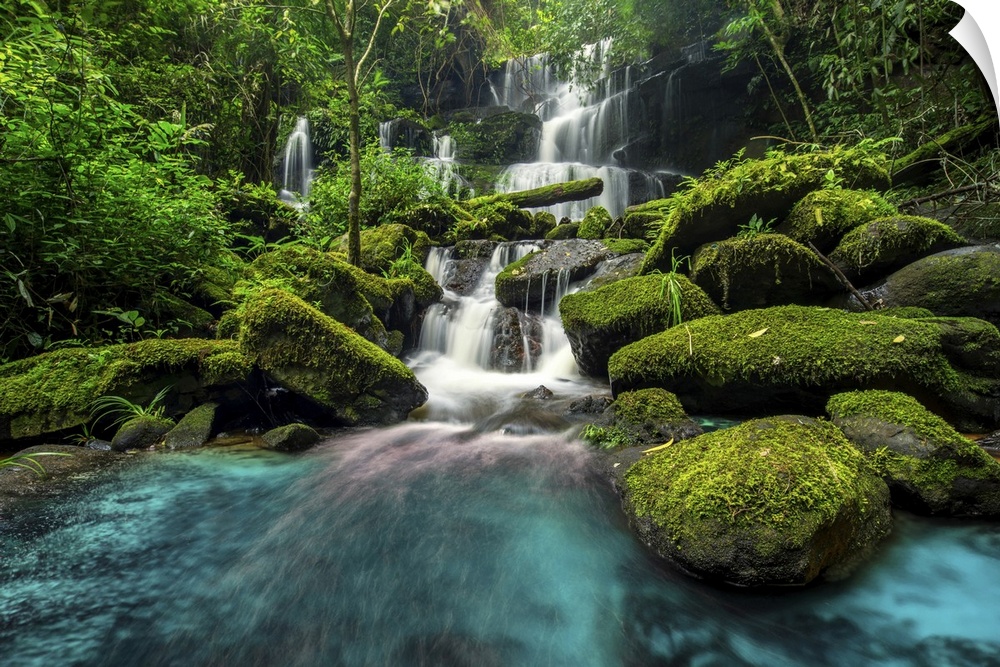 Beautiful waterfall in green jungle at Phu Tub Berk Mountain, Phetchabun, Thailand.