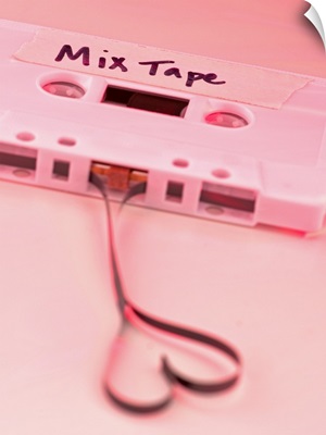 White mix tape with heart shape, studio shot