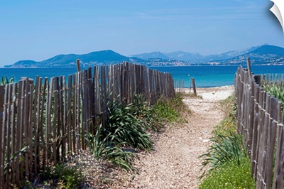 Wooden fences on pathway that leads to the Almanarre Beach in Hyeres