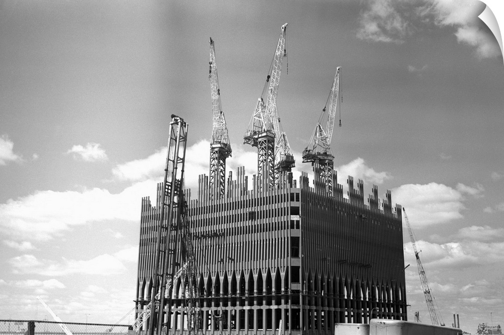 The north tower of the World Trade Center under construction in the early 1970s.
