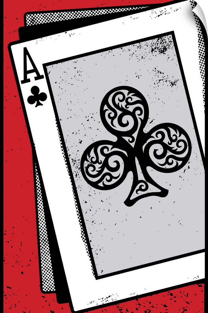 Digital illustration of an Ace of clubs on a red background.