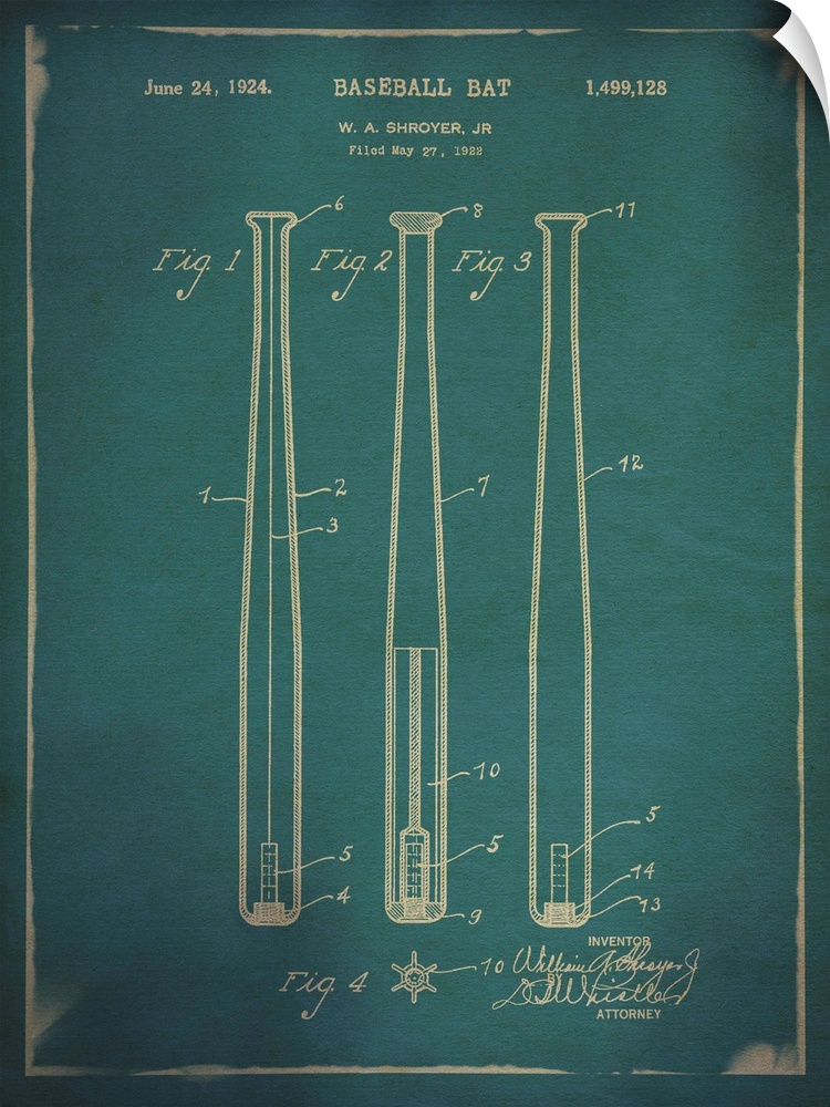 Blueprint diagram depicting the parts of a baseball bat.