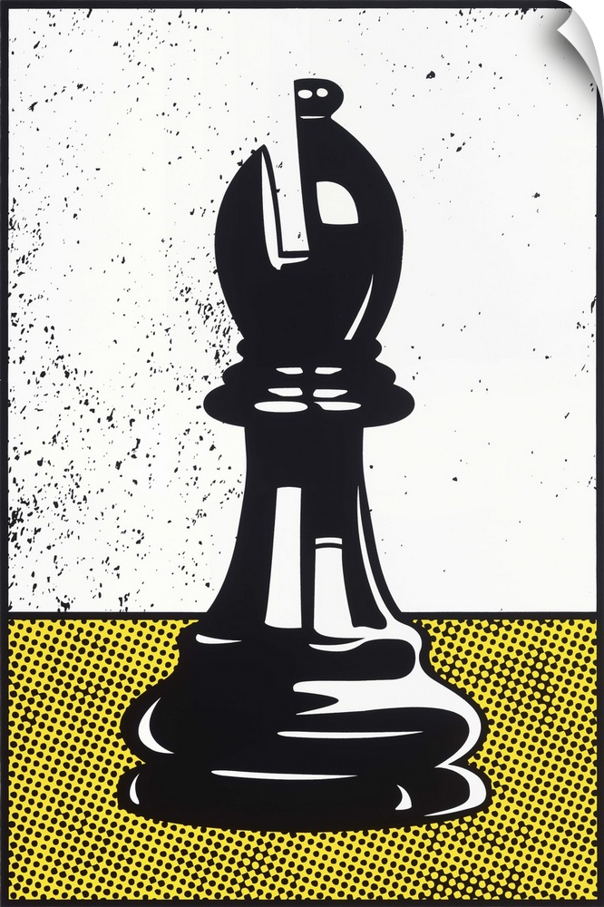 Digital illustration of a chess bishop in black, white, and yellow.