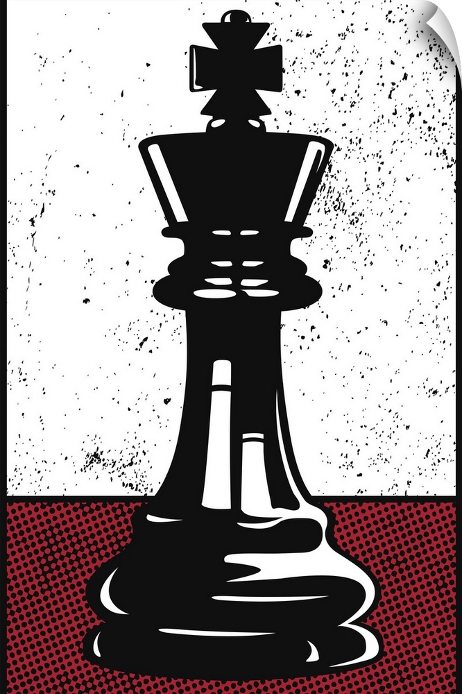 Digital illustration of a chess king in black, white, and red.