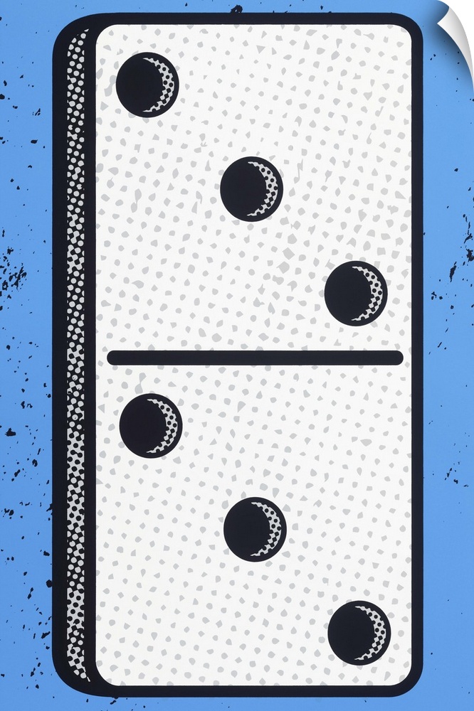 Contemporary pop art style artwork of a domino against a blue background.