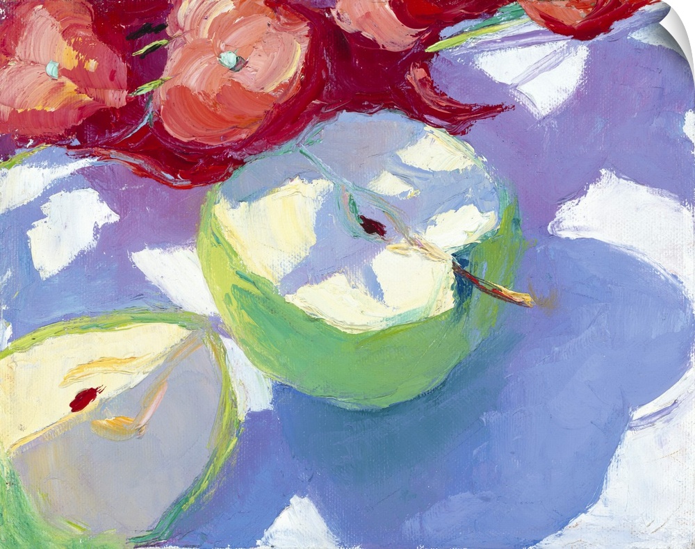 A contemporary painting of apple  slices sitting on a plate.