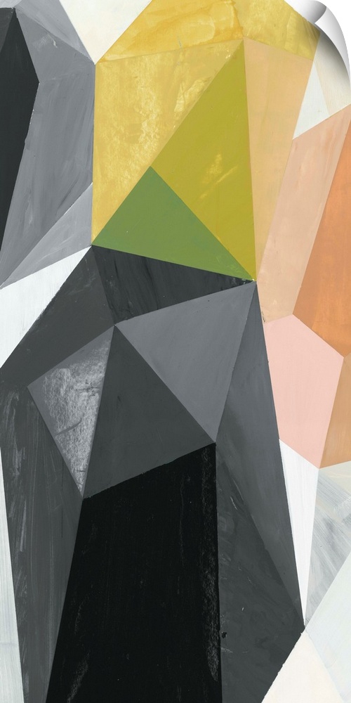 A contemporary abstract painting of geometric crystal-like shapes.