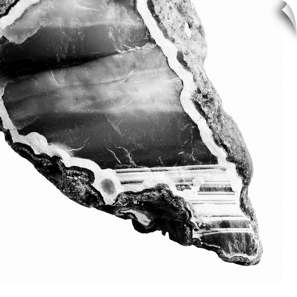 Thin slice of polished agate, showing the natural patterns and colors of the mineral.