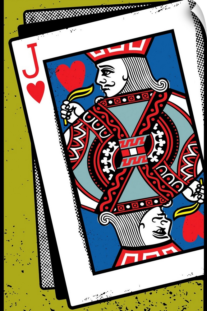Digital illustration of a Jack of hearts on a yellow-green background.