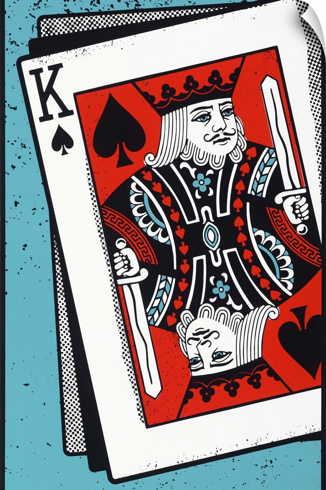 Digital illustration of a King of spades on a teal background.