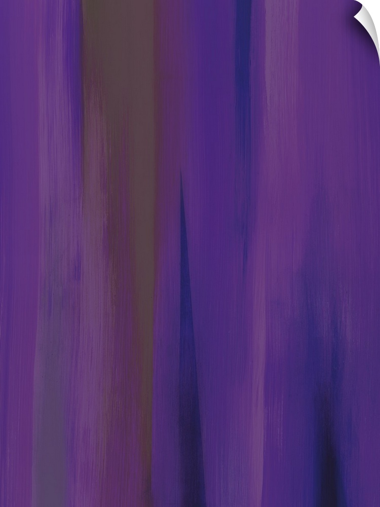 A contemporary abstract painting of blurred purple vertical movement.