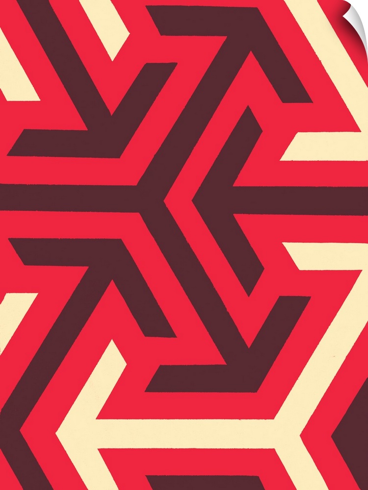 Geometric abstract artwork in shades of red white.