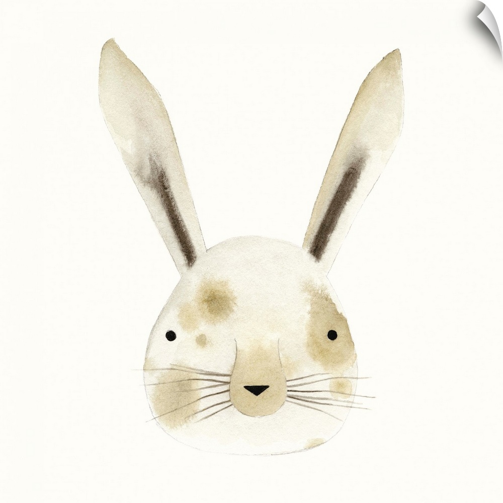 Contemporary watercolor painting of a rabbit head against a white background.