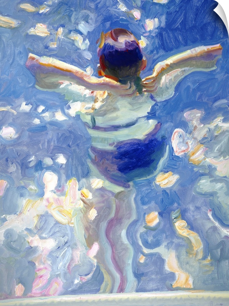 Painting of a young woman holding her hair back in a pool.
