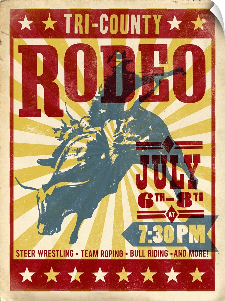 Retro mid-century stylized rodeo poster artwork.