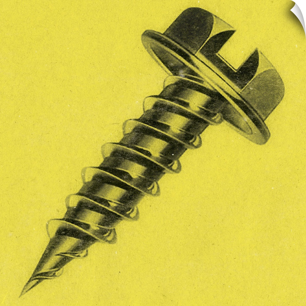 Square art of a screw on a yellow background.