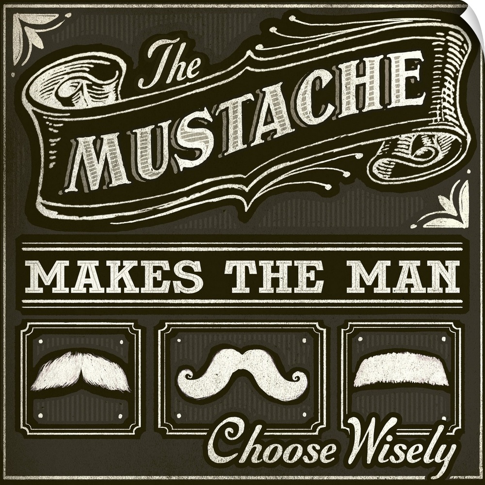 Contemporary chalkboard artwork of a different styles of mustaches.