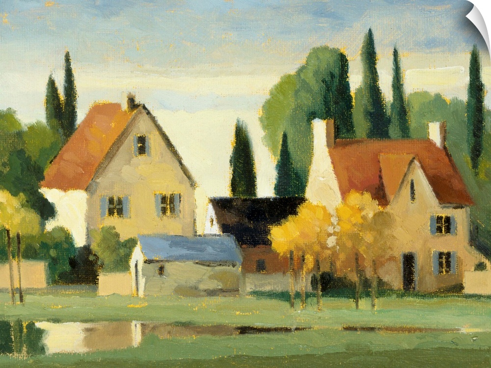 Small houses in the countryside in warm light.