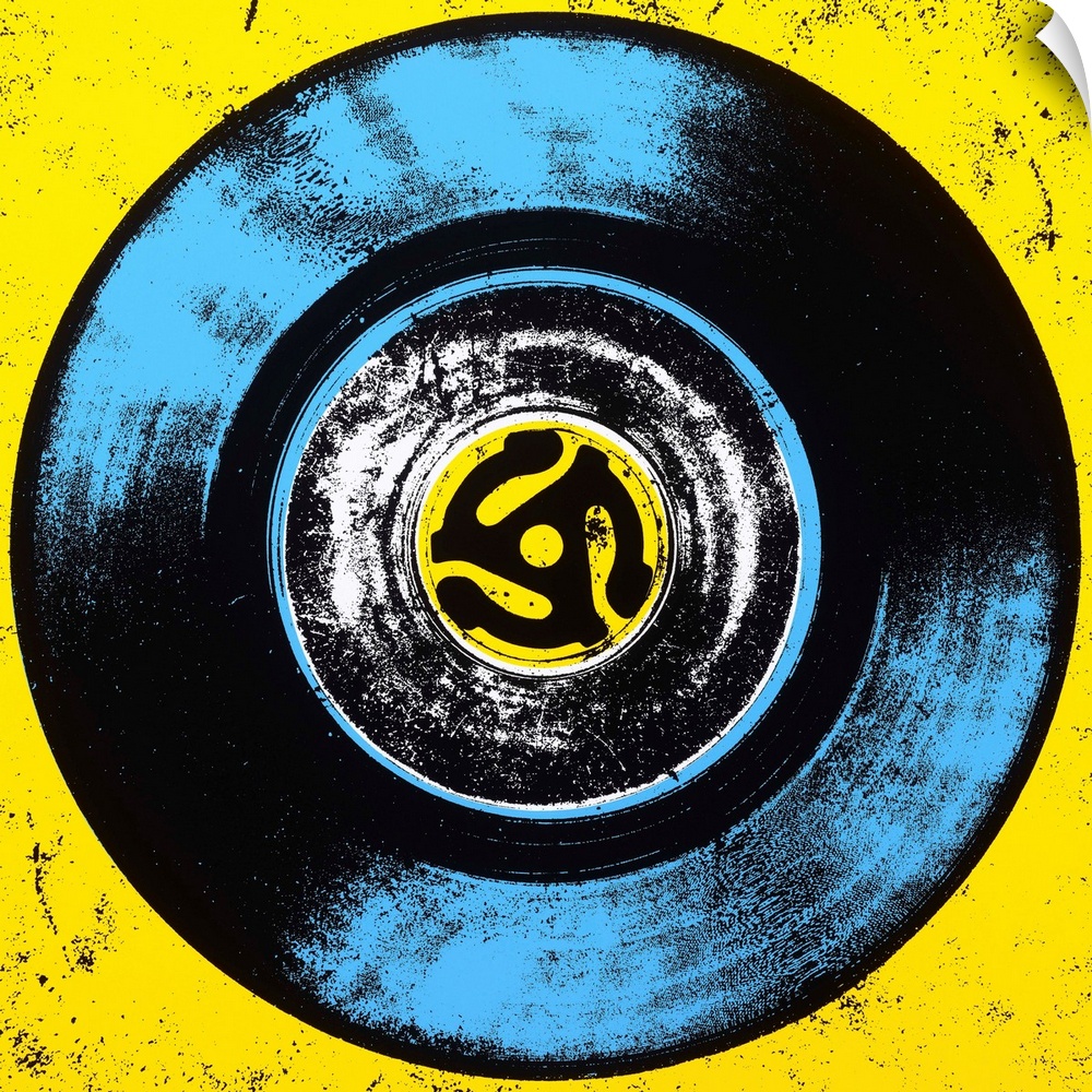 Contemporary pop art style artwork of a vinyl against a yellow background.